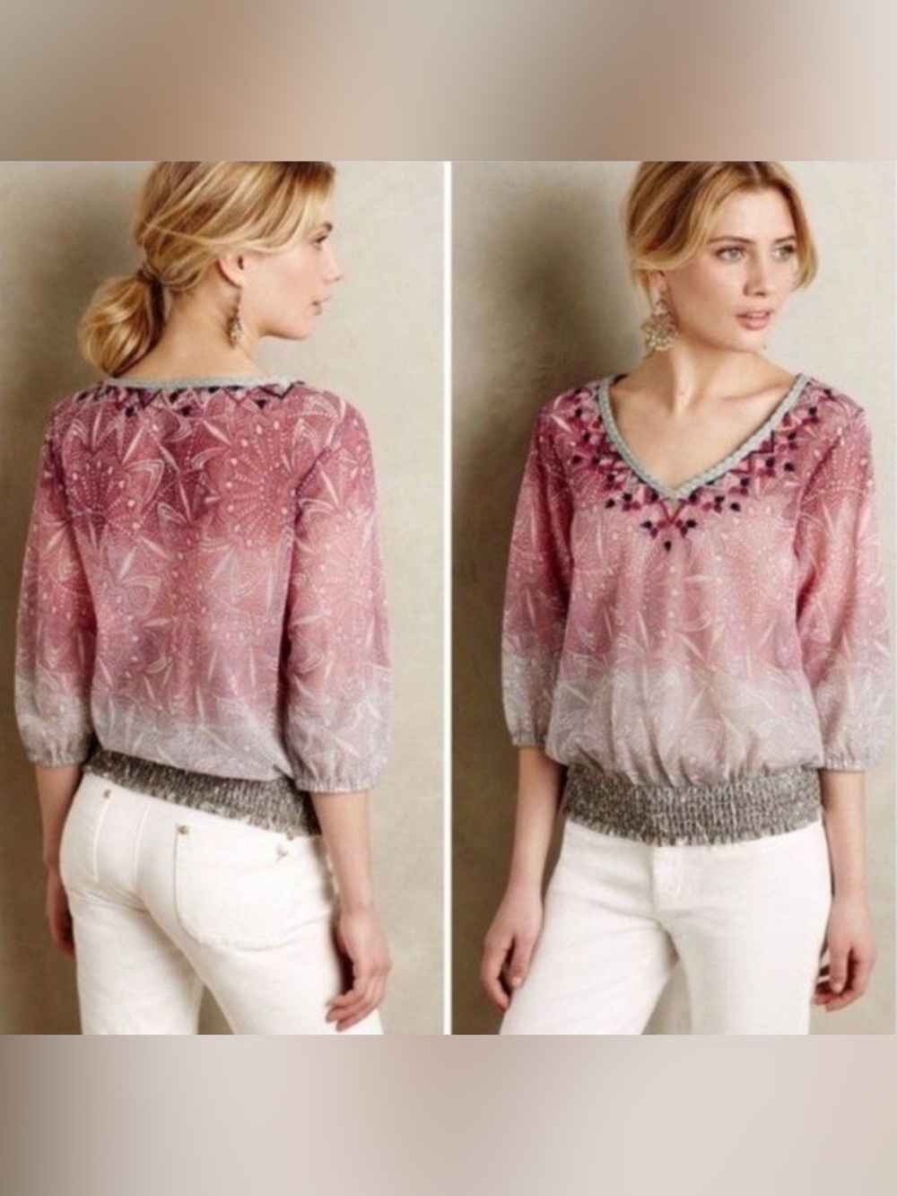 Anthropologie Akemi + Kin Ombré Embroidered Boho Top XS